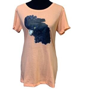 New Hand Printed Womens Medium Black Cockatoo Parrot Ukraine Fundraiser Bird Tee